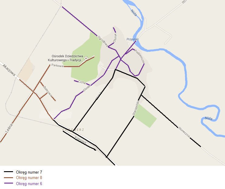 mapka z zaznaczonymi okręgami wyborczymi w Chrobrzu
