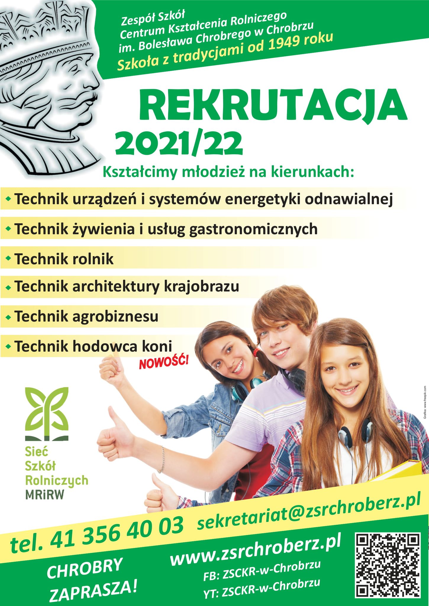 Plakat nabór ZSCKR w Chrobrzu na rok szkolny 2021/2022