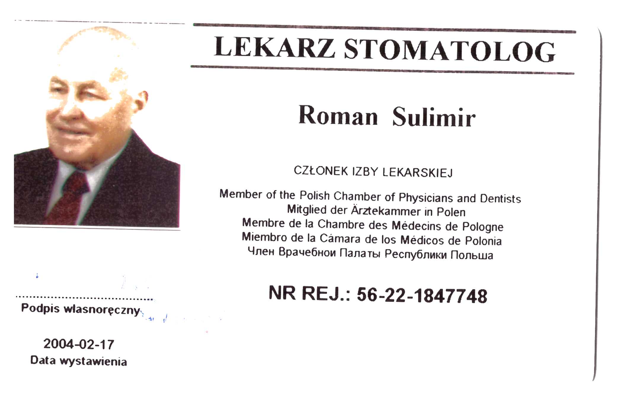 Roman SUlimir lekarz stomatolog Chroberz