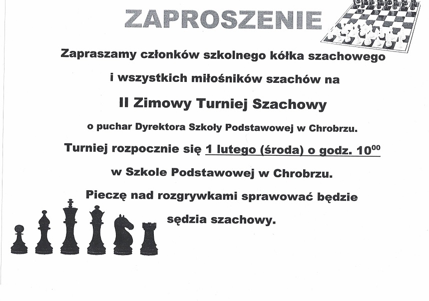 ogłoszenie o turnieju szachowym w Chrobrzu